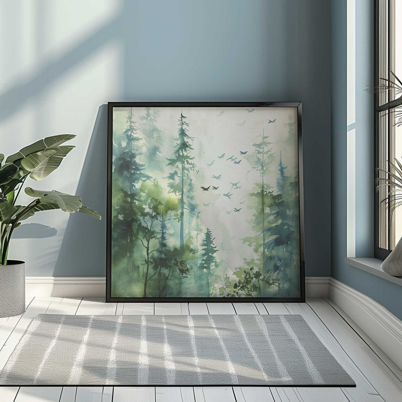 Oiseaux des bois dans la brume II, Cadre électrique ciel électrique, H 17,75 po x l 17,75 po