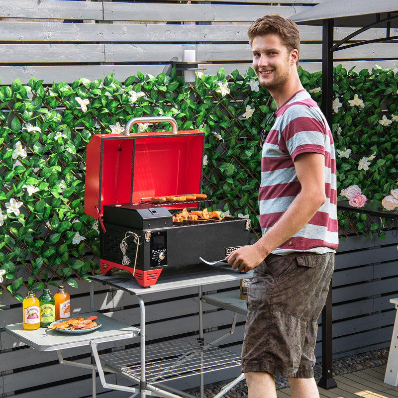 Costway 24'' W Barrel Charcoal Grill, Red