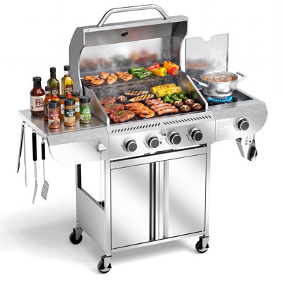 COWSAR Stainless steel 4 -Burner Liquid Propane Gas Grill 1 -Side Burner