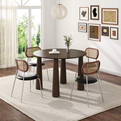 30"H Round Wood Dining Table Kitchen Table with 4 Legs