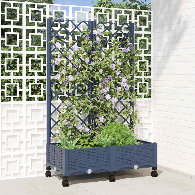  Jardinière de jardin avec treillis et roues bleu gris PP, 47.83" H x 31.5" W x 15.75" D, With Wheels, Blue Grey