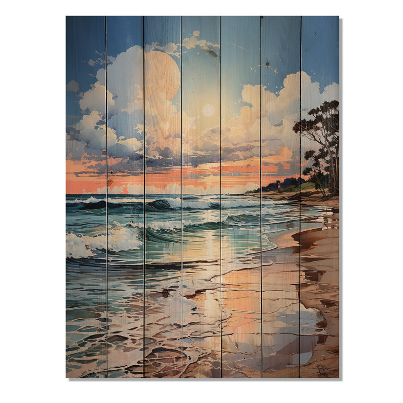 Coastal Tranquility Horizon I - océan, art sur bois de pin naturel, H 20 po x l 10 po