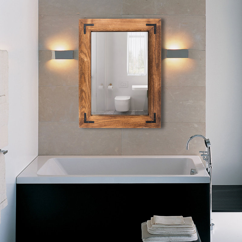 Forbell Wood Wall Mirror, Brown, 26" x 18"