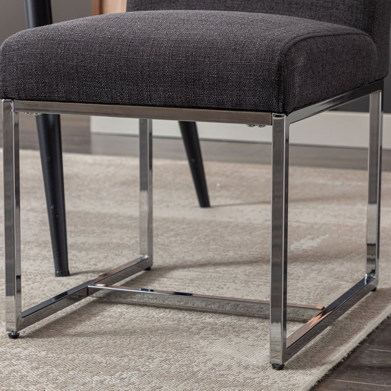 Chaises de salle à manger rembourrées Nezih, Gris foncé, Argent
