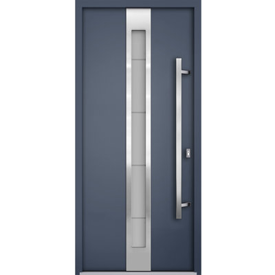 Deux portes d'entrée extérieures pré-montées en métal gris Deux