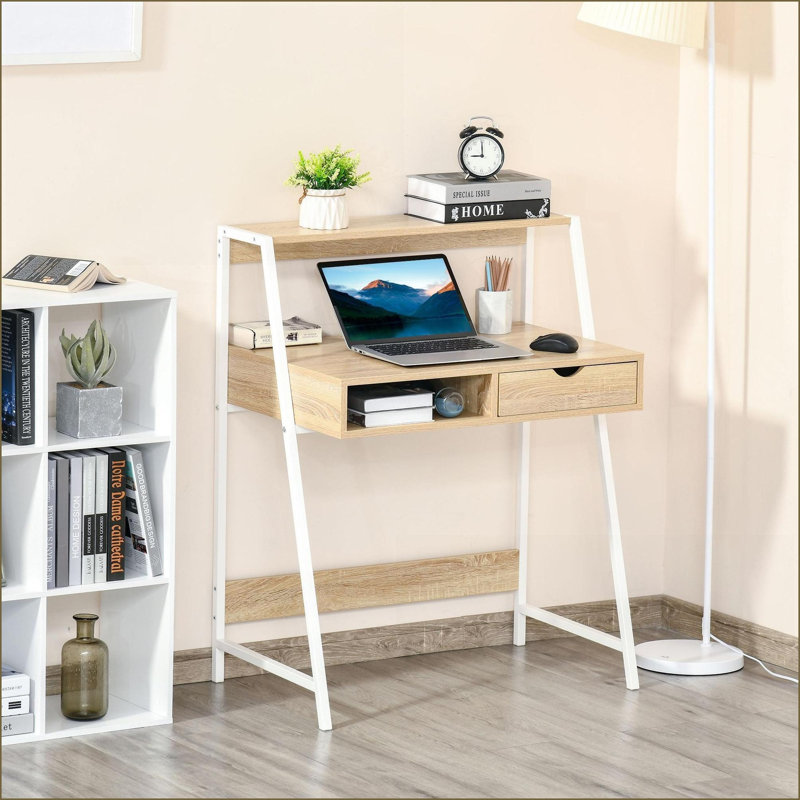 Bureaux, bureau d'ordinateur pour petits espaces - table d'écriture de 31,5 po avec tiroir Tablettes | Finition naturelle | Bois d'ingénierie