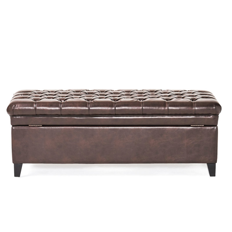 Hand- Faux Leather Storage Bench - 20.5" X 17.94" Brown 33-Pound Heavy Duty, Brown