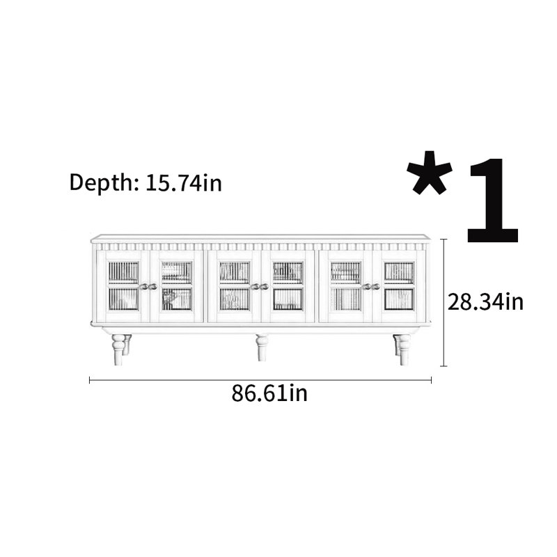 Crédence de rangement en bois massif, H 28,34 po x L 86,61 po x l 15,74 po