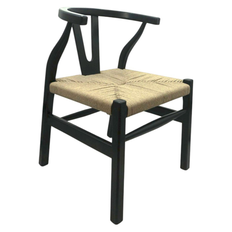 Chaise fabriquée à la main en bois massif noir avec assise tissée
