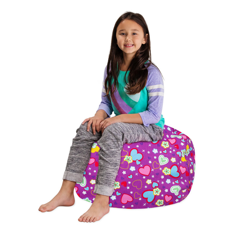 Housse pour fauteuil à billes Kids, Moyen - 27 po, Toile - cœurs multicolores sur fond mauve