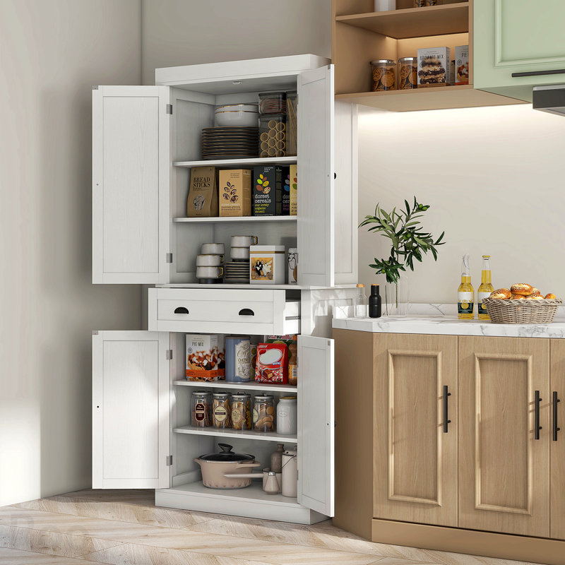 Armoire de cuisine 72,5 ", armoire de rangement autoportante traditionnelle avec 4 portes, tiroir et 3 tablettes réglables