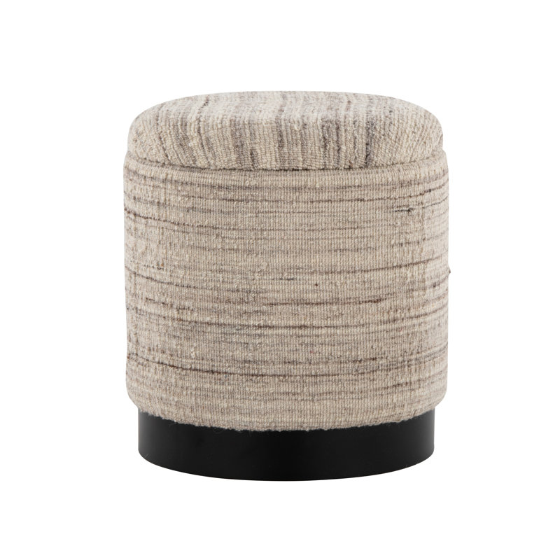 Pouf de rangement en laine tissée à la main de 45 cm (18 po) avec base en métal noir couleur crème