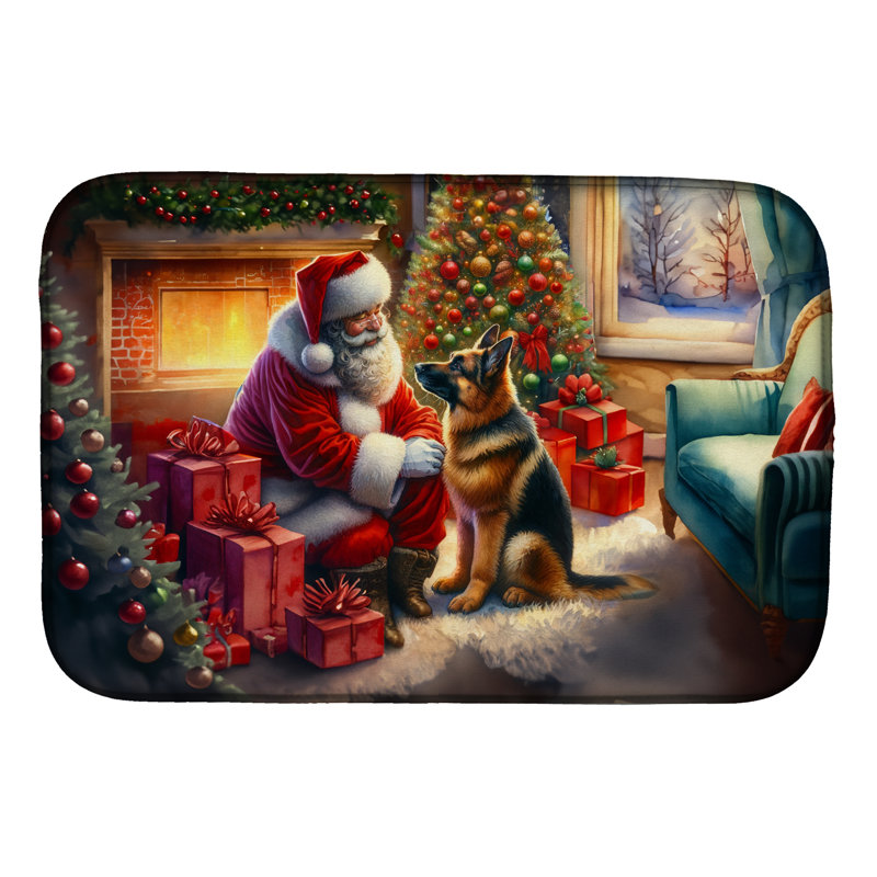 German Shepherd and Santa Claus Dish Drying Mat