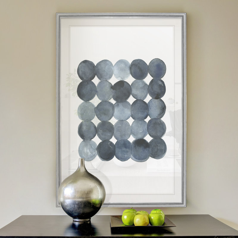 «Blue Grey Density I», peinture sur toile, H 24,5 po x l 18,5 po, Impression encadrée, Argent argent