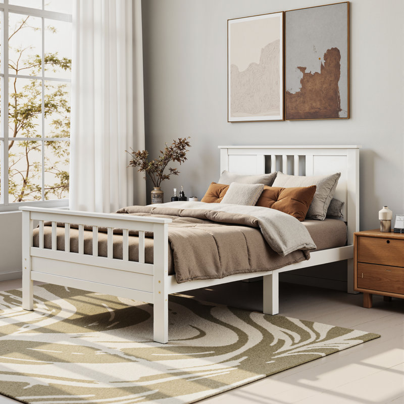 White Bed with Headboard for Bedroom, Kid Room & Guest Room, Twin Size Children's Bed, No Box Spring Needed