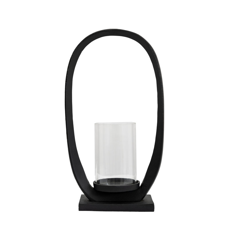 Aluminium / Glass Tabletop Lantern, 41.5cm H x 22.5cm W x 11cm D