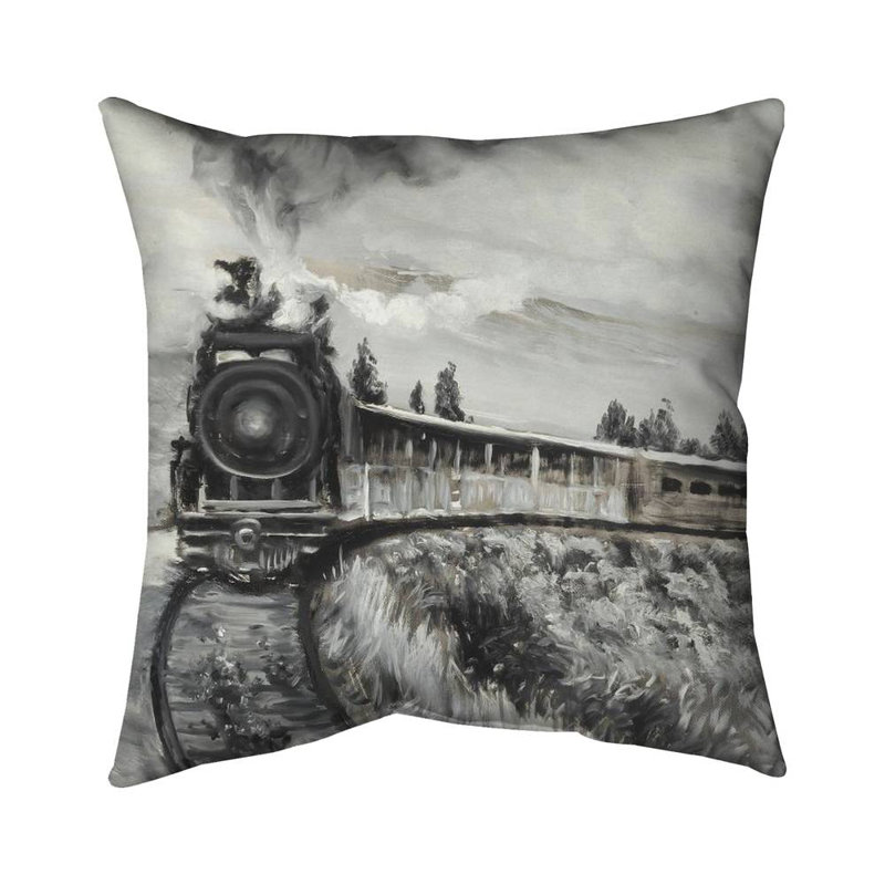 Steam engine train - 20"x20" Throw pillow cover - Poly twill - Print on demand