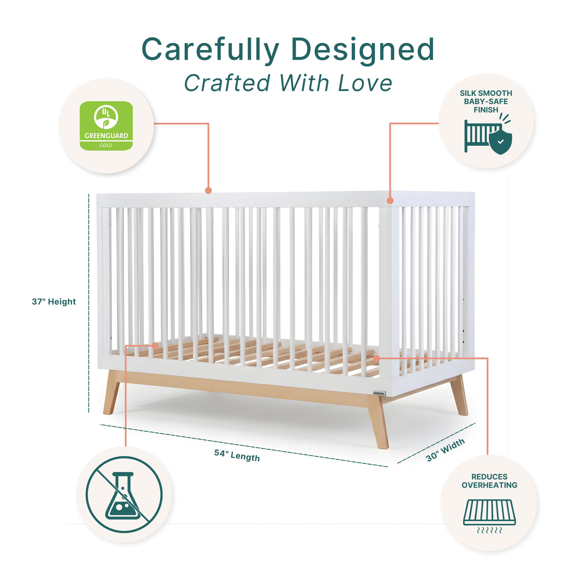 Soho 3-in-1 Convertible Crib, White/Natural