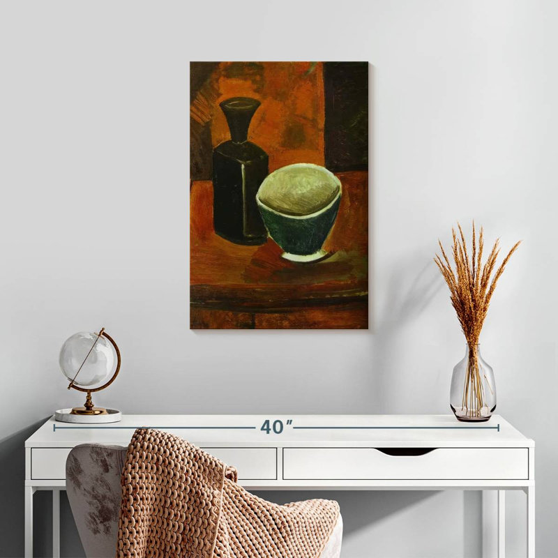 Pan vert et bouteille noire, H 24 po x l 16 po