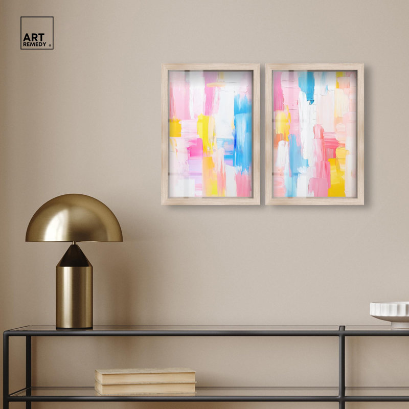 Ensemble d'art abstrait moderne « Gentle Dawn » avec impression sous cadre-vitrine par Art Remedy, cadre noir, 10 x 15