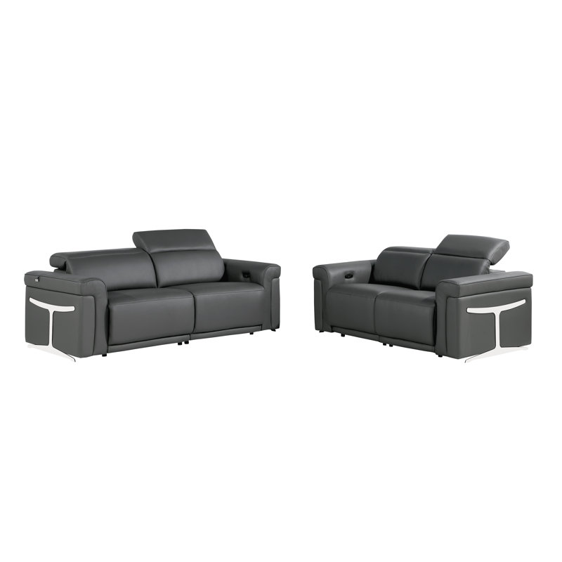 Orren Ellis Doniece 2 Piece Top Grain Italian Leather Reclining Living ...