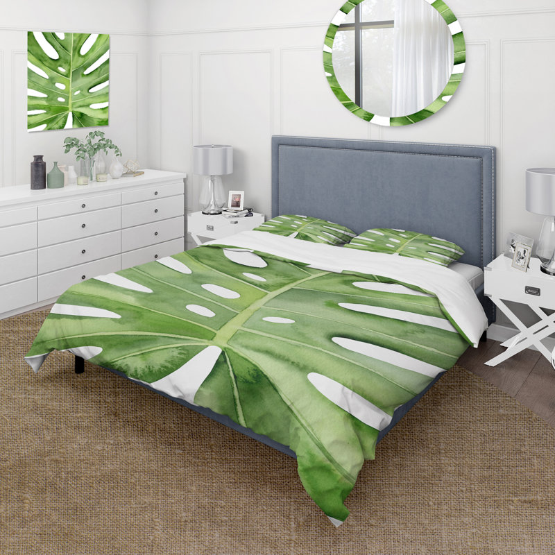 Green/White Microfiber Duvet Cover Set, Twin Duvet Cover + 1 Standard Sham