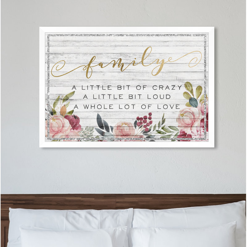 «Family Floral Love» - Art textuel, H 56 po x l 38 po x P 0,5 po, Cadre photo