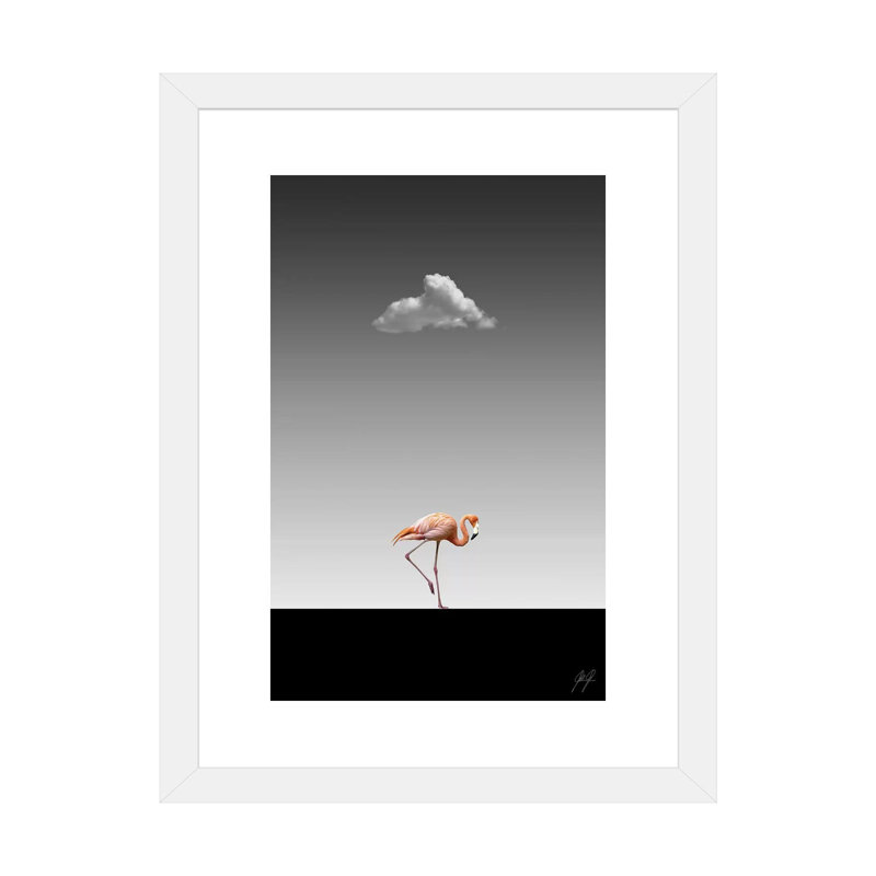 Impression d’art graphique Flamingo Catwalk II par Kathrin Federer, H 32 po x l 24 po x P 1 po, Papier encadré blanc, Blanc