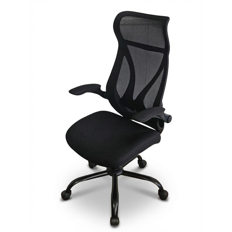 Ergonomic High Back Mesh Office Chair – Lumbar Support – Adjustable Turn-over-Up Armrests – Thick Cushion – Swivel Rolling Computer Desk Chair – Breathable Black – Black Mesh