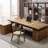 Light Walnut Color L-Shaped Solid Wood with 7 drawers desk-110097566-110097565
