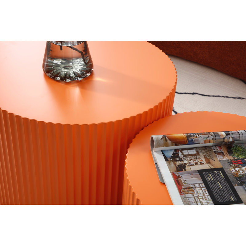 Ensemble de 2 tables gigognes en panneau de fibres à densité moyenne pour salon / aire de loisirs, Orange