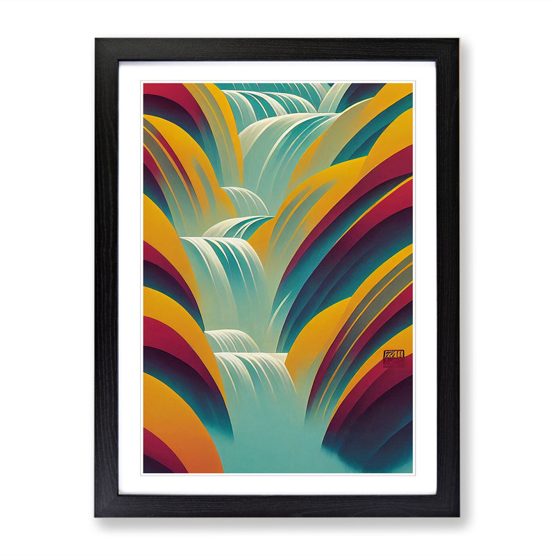 Waterfall Art Deco Vol.1 - Picture Frame Print, 34cm H x 25cm W x 2cm D, Oak