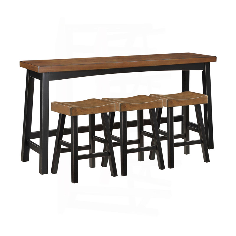 Ensemble de 4 tabourets à hauteur de comptoir, table et tabouret de comptoir transitionnels, meubles en bois d'hévéa noir et brun