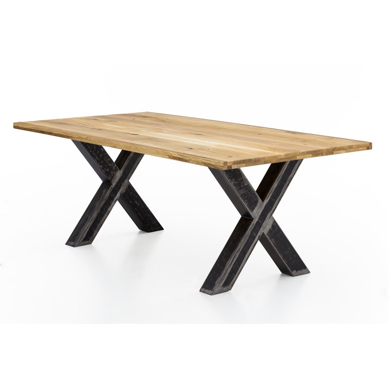 Irwin Oak Solid Wood Top Metal Base Dining Table, 75 cm H x 180 cm L x 100 cm W