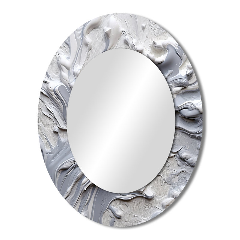 Grey And Cream Harmony In Chaos II - Large Oval Wall Mirror On Metal, 43" x 33"
