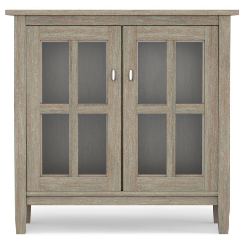 Warm Shaker 32"W Solid Wood Transitional Low Storage Cabinet with Tempered Glass Doors and Adjustable Shelves