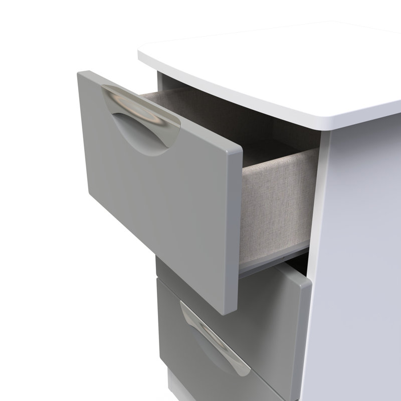 Fully Assembled Lebay 3 Drawer Bedside Table, White, Grey