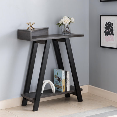  Console grise contemporaine bicolore avec pieds en forme de A, table d'appoint avec canapé d'entrée à 2 niveaux