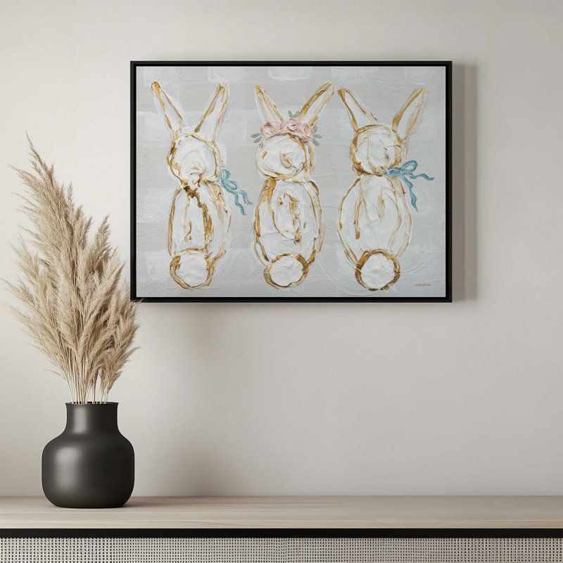«Bunny Trio» par Mackenzie Kissell, reproduction d'art, L 32 po x H 24 po, Noir, Toile avec cadre