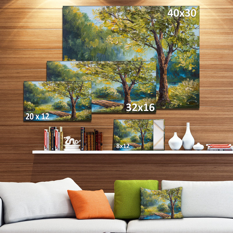 Summer Forest Landscape Canvas Art with Pine Frame