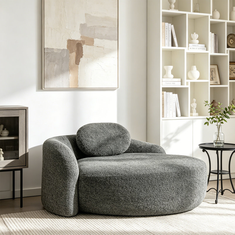 Chaise longue rembourrée avec accoudoirs et coussins décoratifs Boucle, Gris foncé