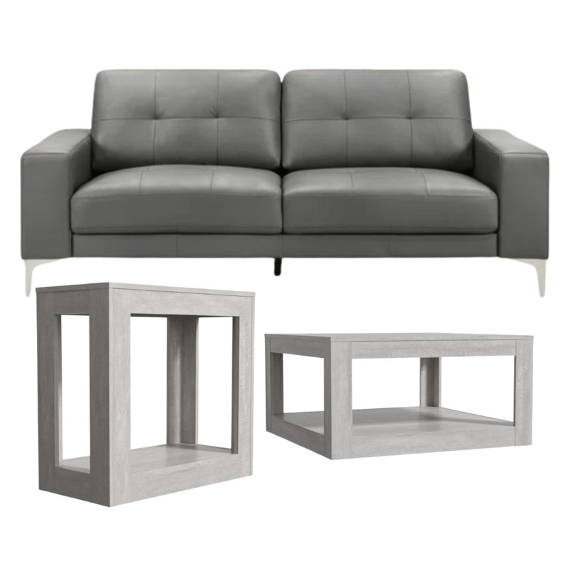 Webster Genuine Leather 3-Piece Living Room Set, Gray