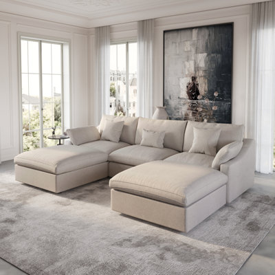 Kyna Upholstered 5-piece Linen Slipcovered Sectional(3 Seat)