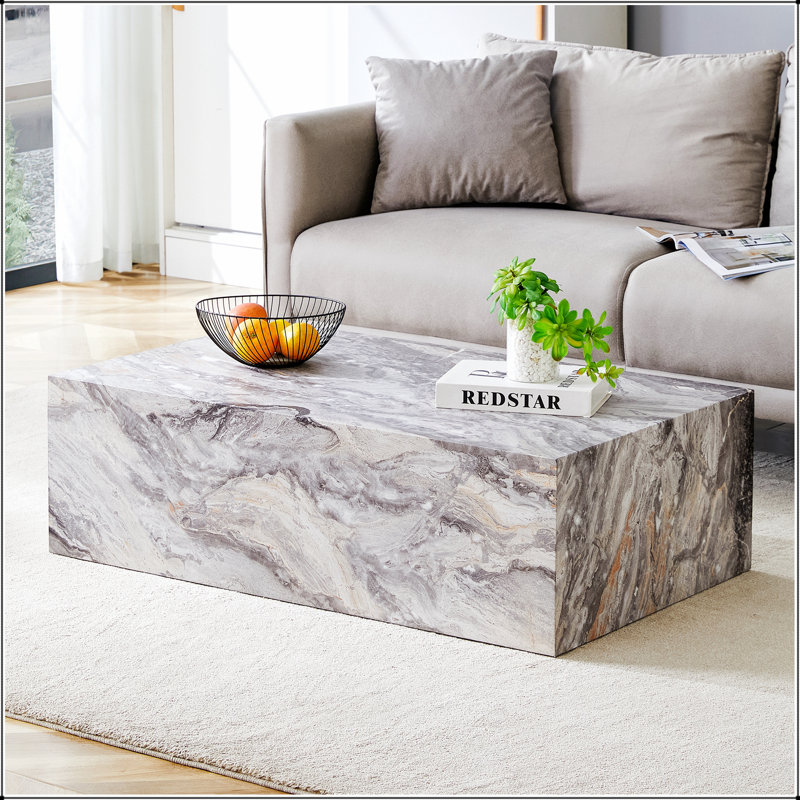 Modern MDF coffee table with grey texture pattern -39.3x23.6x11.8 inches