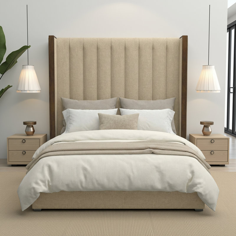 Dipson Upholstered Wingback Bed, King (High), Flax Revolution®