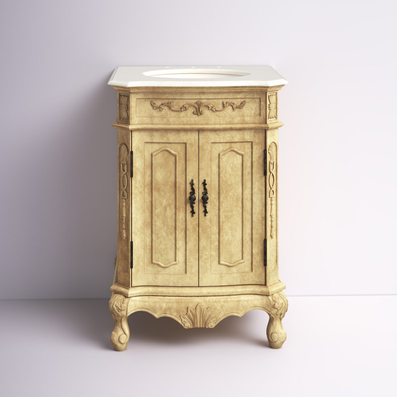 Ensemble de meuble-lavabo simple 24 po Lunette, Beige antique, Blanc Ivoire
