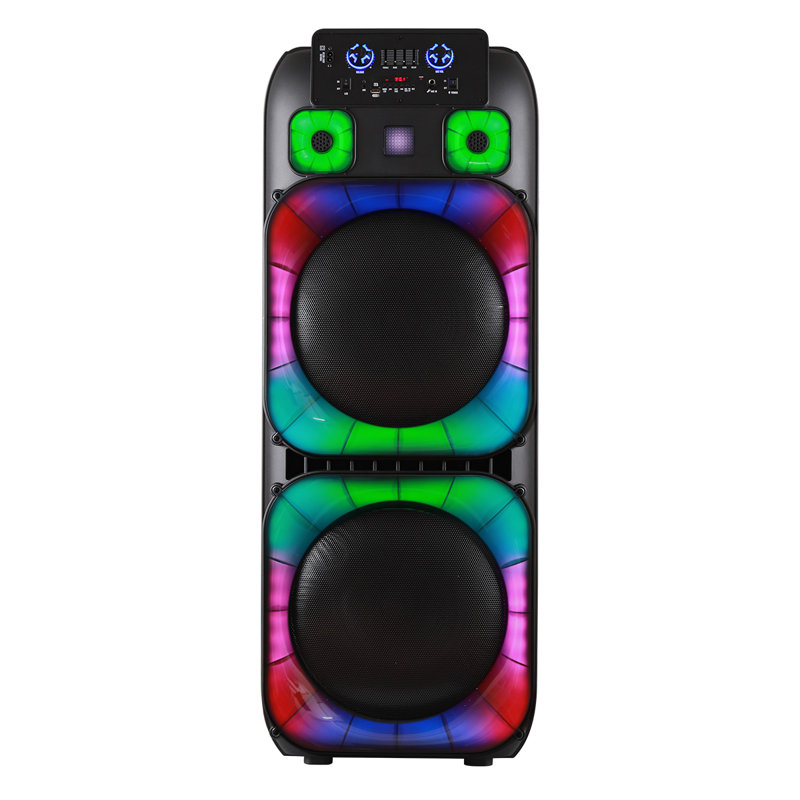 Haut-parleur rechargeable Bluetooth 15 000 W avec double caisson de basses 15 po et 2 micros pour télécommande karaoké