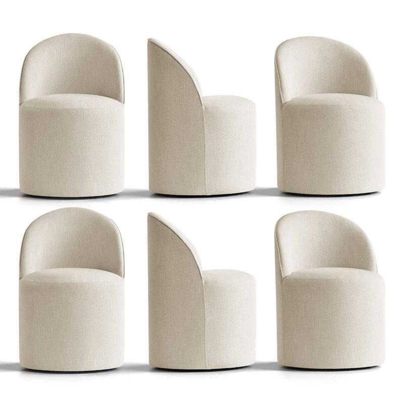 Swivel Upholstered Barrel Back Dining Chair With Hidden Casters (Set of 6), Beige