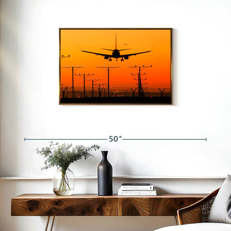 Silhouette d'aérogare, Cadre flottant doré, 31 po x 21 po