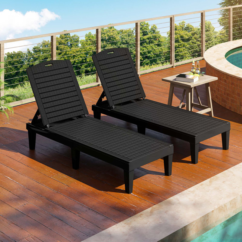Ason Outdoor Resin Adjustable Chaise Lounge Set, Black